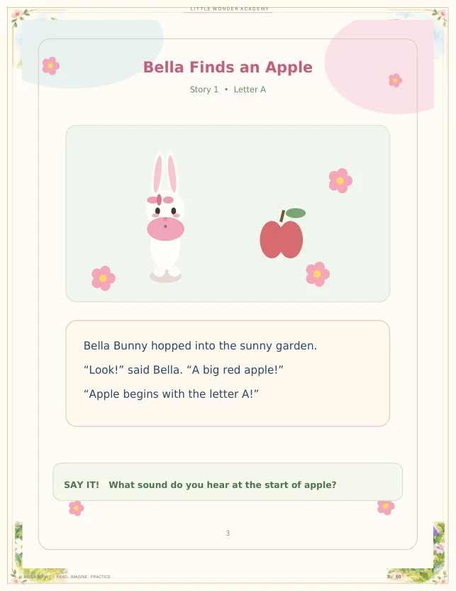 Preview page of Bella Bunny printable workbook
